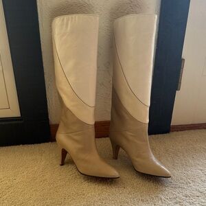 Elegant Cream and Tan Heeled Boots